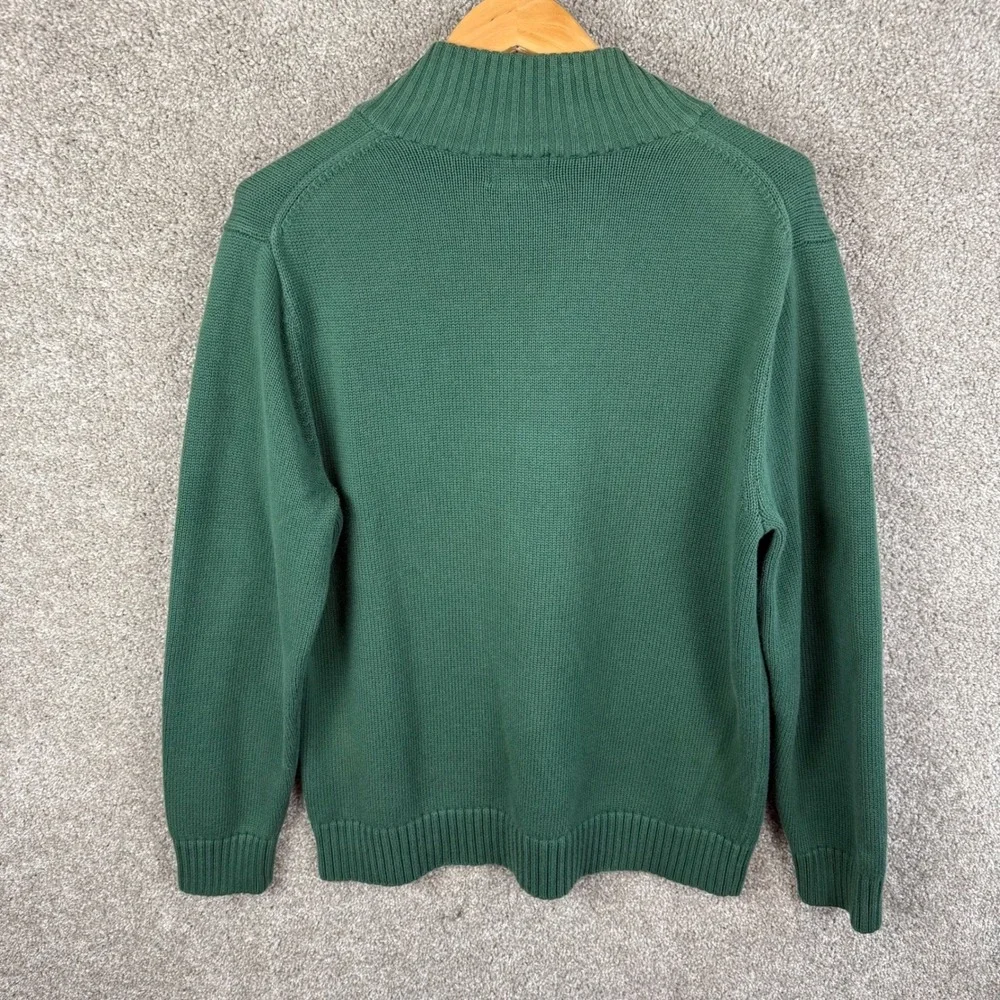 LL Bean Mens Large Green 100% Cotton Quarter Zip Pullover Sweater Regular